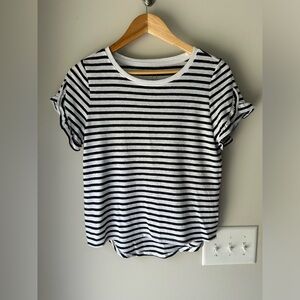 Striped ruffle sleeve tee